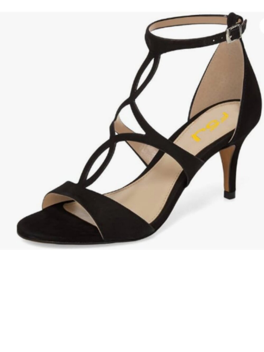 FSJ Black Strappy Ankle Strap Open Toe High Heel Caged Cutout T-Strap Sandals
